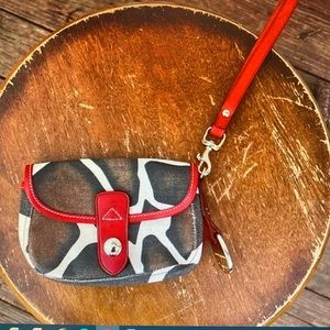 Dooney & Bourke Small Change Purse / Wristlet Distressed Black, White & Red EUC